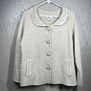 Chaus Sweater Beige Gold Button Collared Wool Blend Cardigan Jacket‎ Size XL